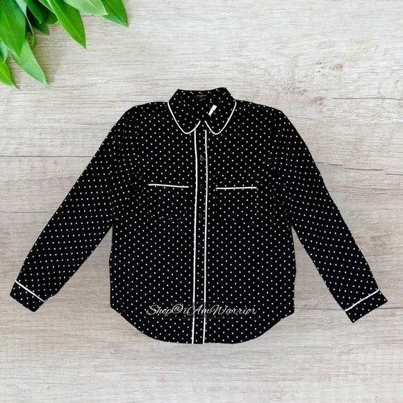 Ann Taylor NWT navy dotted contrast piped silk pj style blouse *shop@iamwarrior - Picture 5 of 10